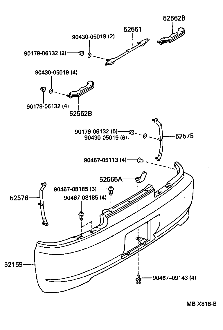 52575-20060 RETAINER, REAR BUMPER SIDE, RH product image