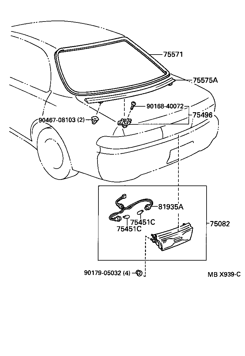 75571-20480 MOULDING, BACK WINDOW, OUTSIDE UPPER product image