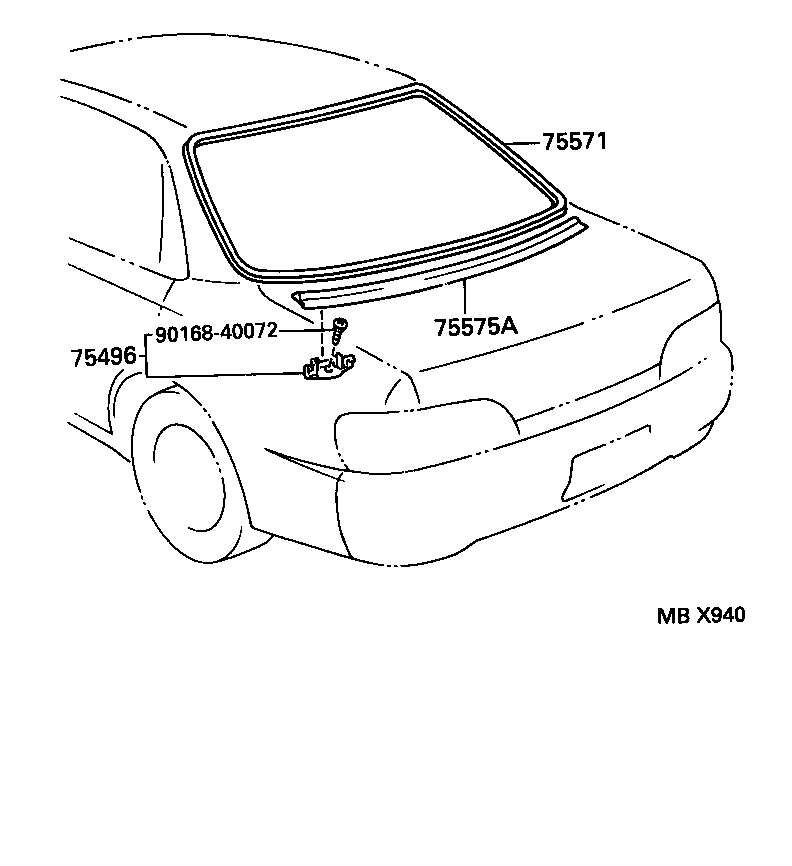 75571-20490 MOULDING, BACK WINDOW, OUTSIDE UPPER product image