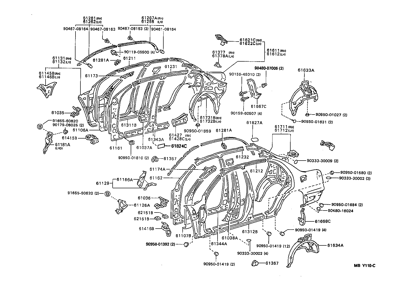 Toyota 61232-30300 RAIL, ROOF SIDE, INNER LH