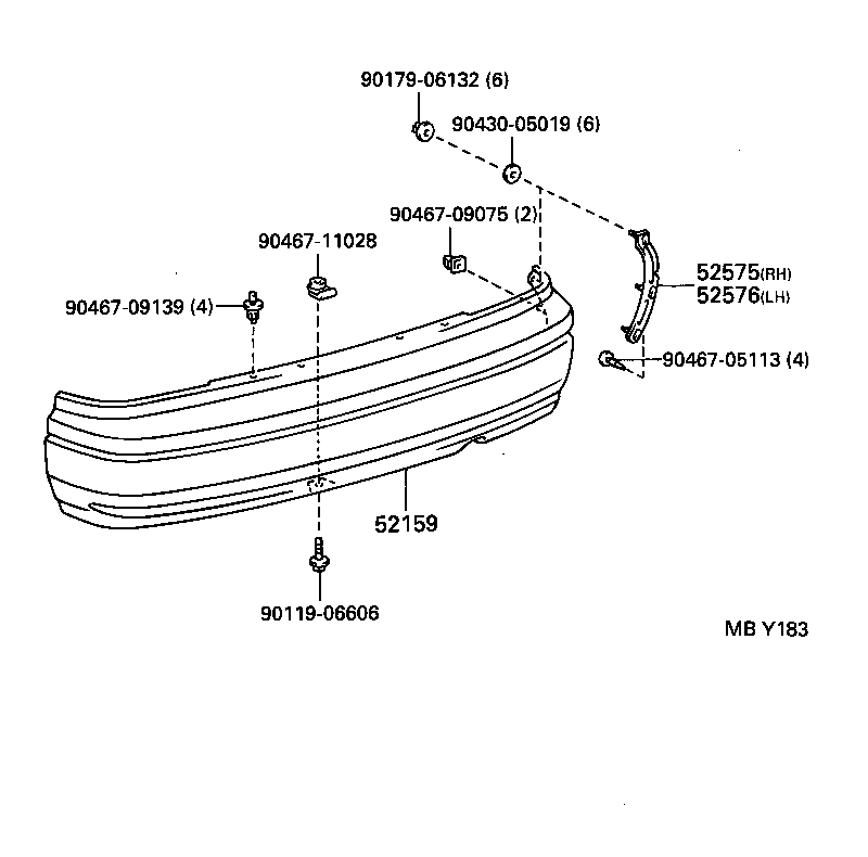 52576-32090 RETAINER, REAR BUMPER SIDE, LH product image