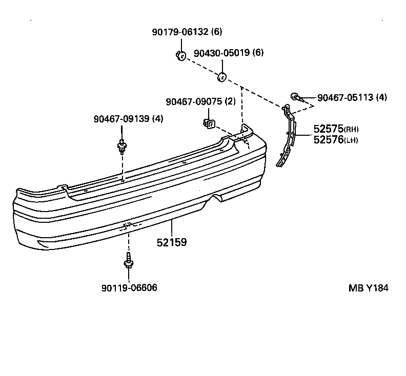 52576-32090 RETAINER, REAR BUMPER SIDE, LH product image