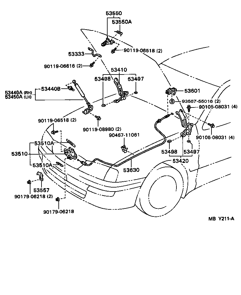 Toyota 53630-AC010 CABLE ASSY, HOOD LOCK CONTROL