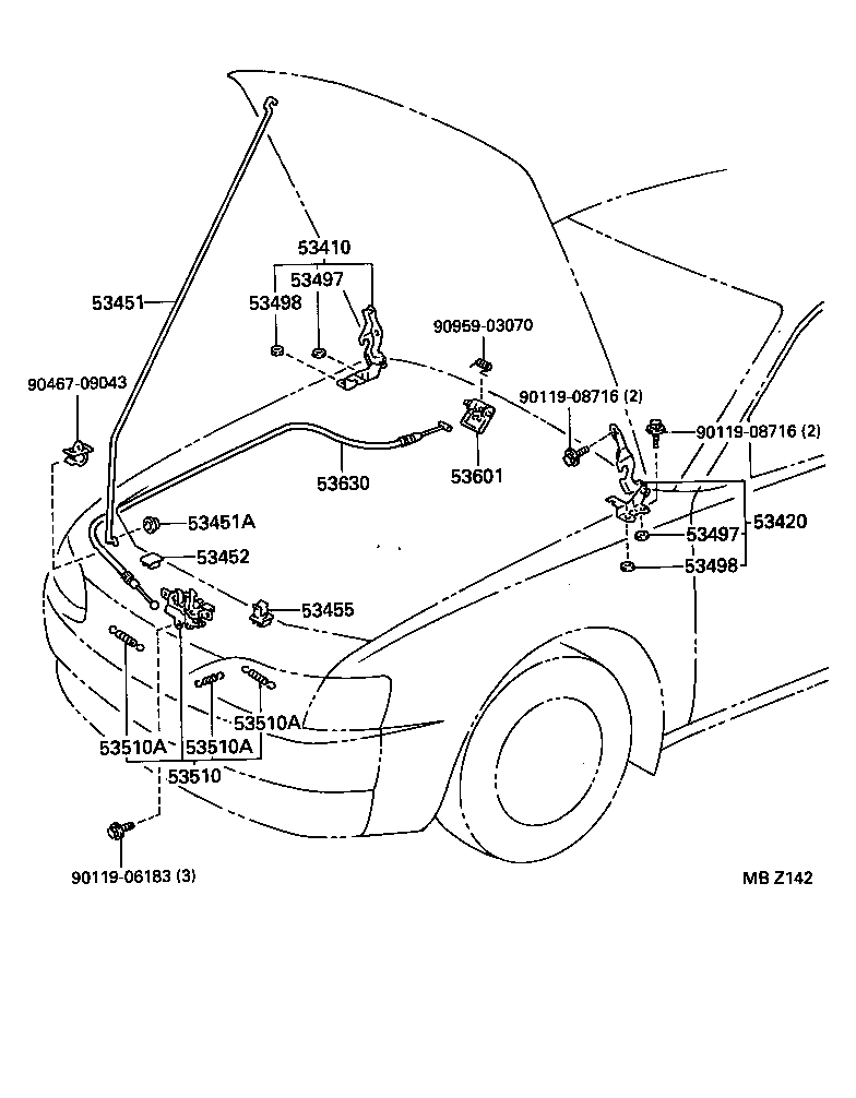 53630-12490 CABLE ASSY, HOOD LOCK CONTROL product image