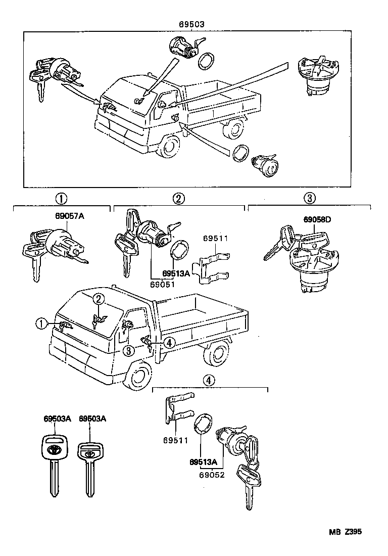 69052-37070 CYLINDER & KEY SET, DOOR LOCK, LH product image