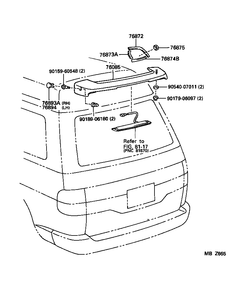 76085-28901 SPOILER SUB-ASSY, REAR product image