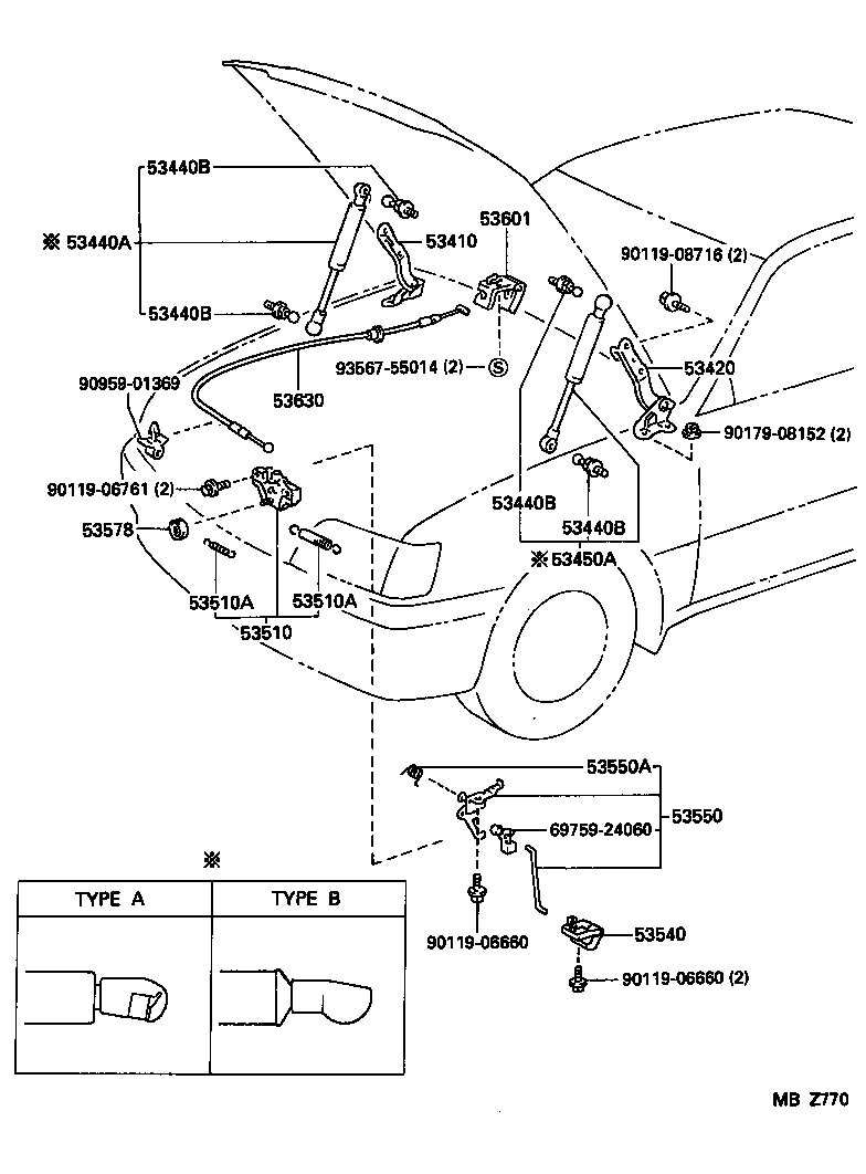 53550-30070 HOOK ASSY, HOOD AUXILIARY CATCH product image