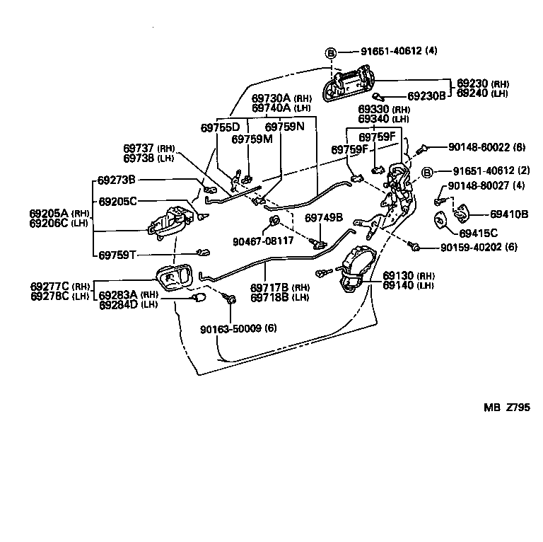 69230-30160 HANDLE ASSY, REAR DOOR OUTSIDE, RH product image