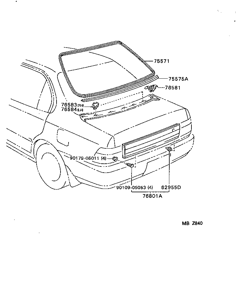 76801-12420 GARNISH SUB-ASSY, LUGGAGE COMPARTMENT DOOR, OUTSIDE product image
