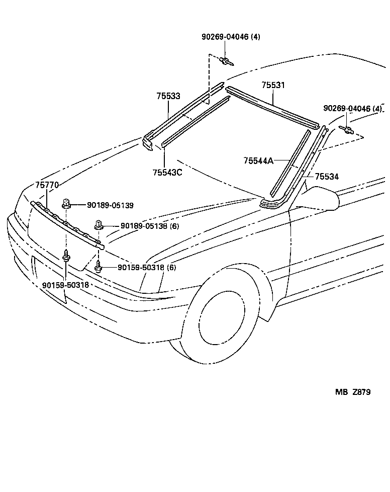 75533-30320 MOULDING, WINDSHIELD, OUTSIDE RH product image
