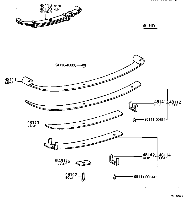 48147-36040 BOLT, FRONT SPRING, CENTER product image