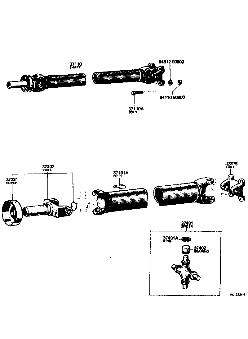 Toyota 37100-20100 SHAFT ASSY, PROPELLER W/CENTER BEARING