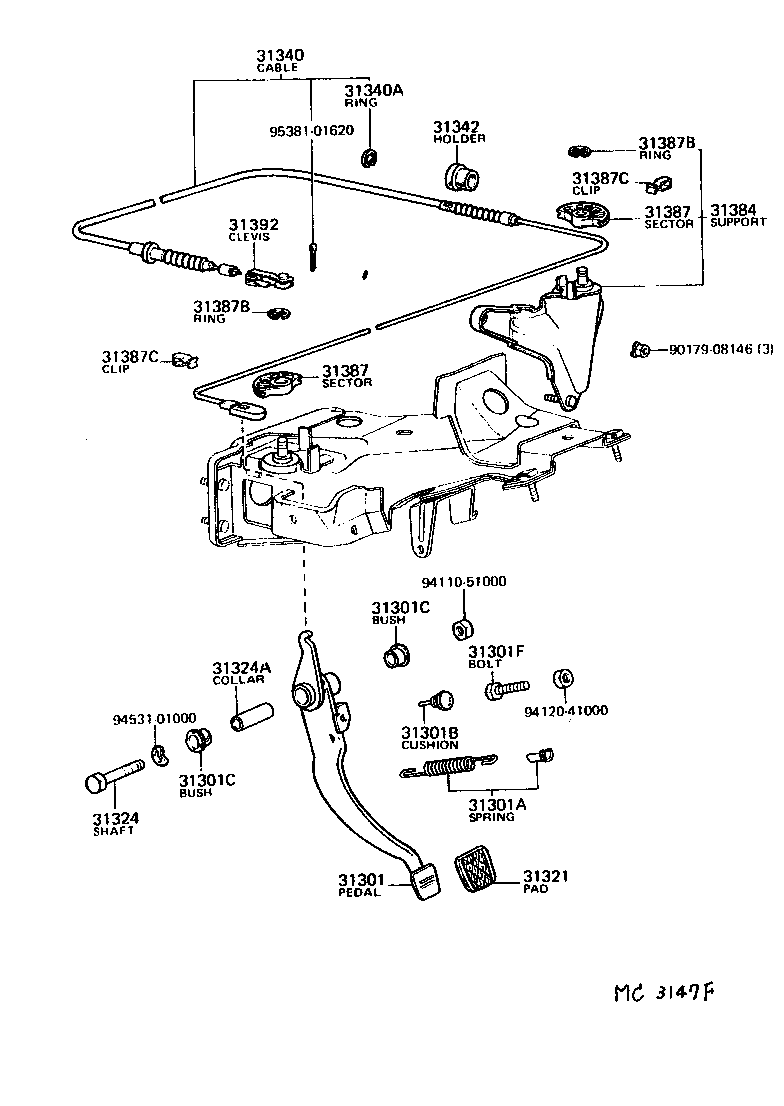 Toyota 31301-12110 PEDAL SUB-ASSY, CLUTCH