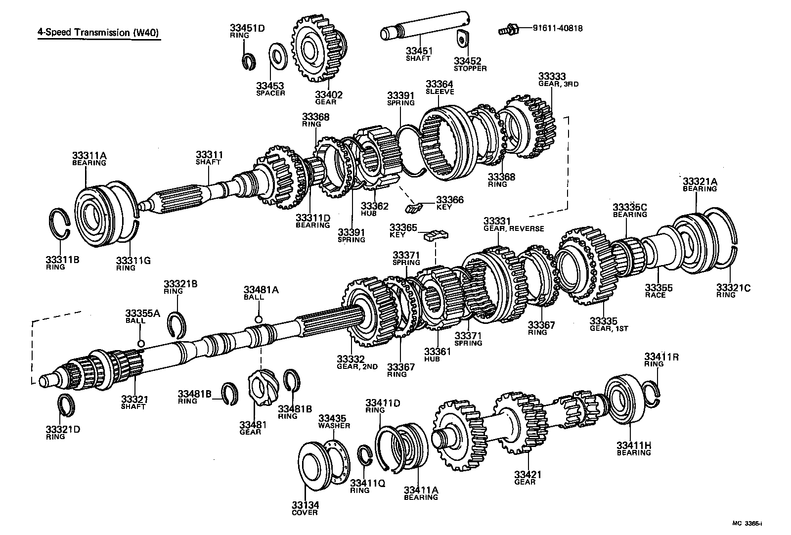 Toyota 33350-22010 BEARING (FOR OUTPUT SHAFT REAR)