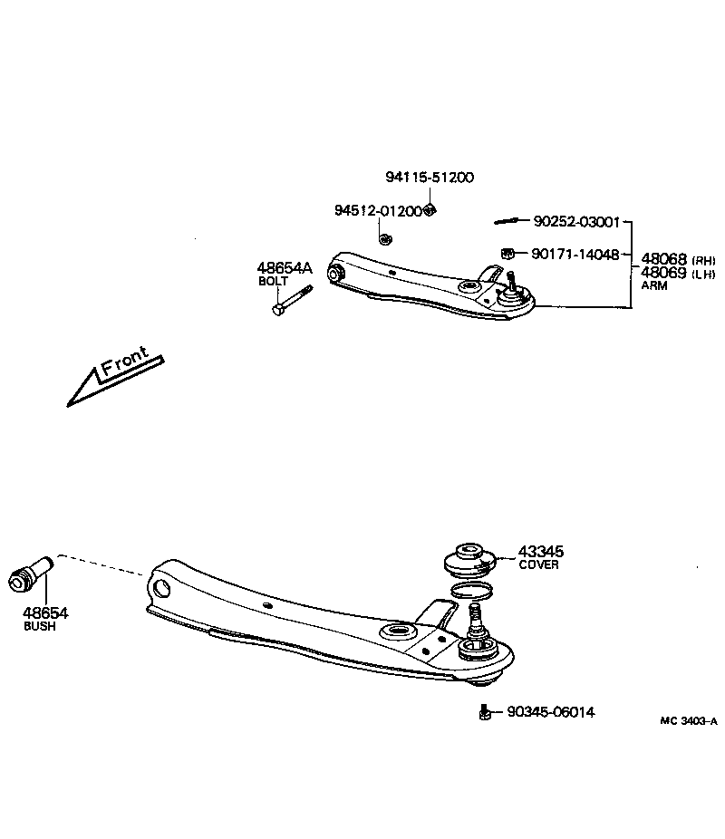 48068-19035 ARM SUB-ASSY, FRONT SUSPENSION, LOWER NO.1 RH product image