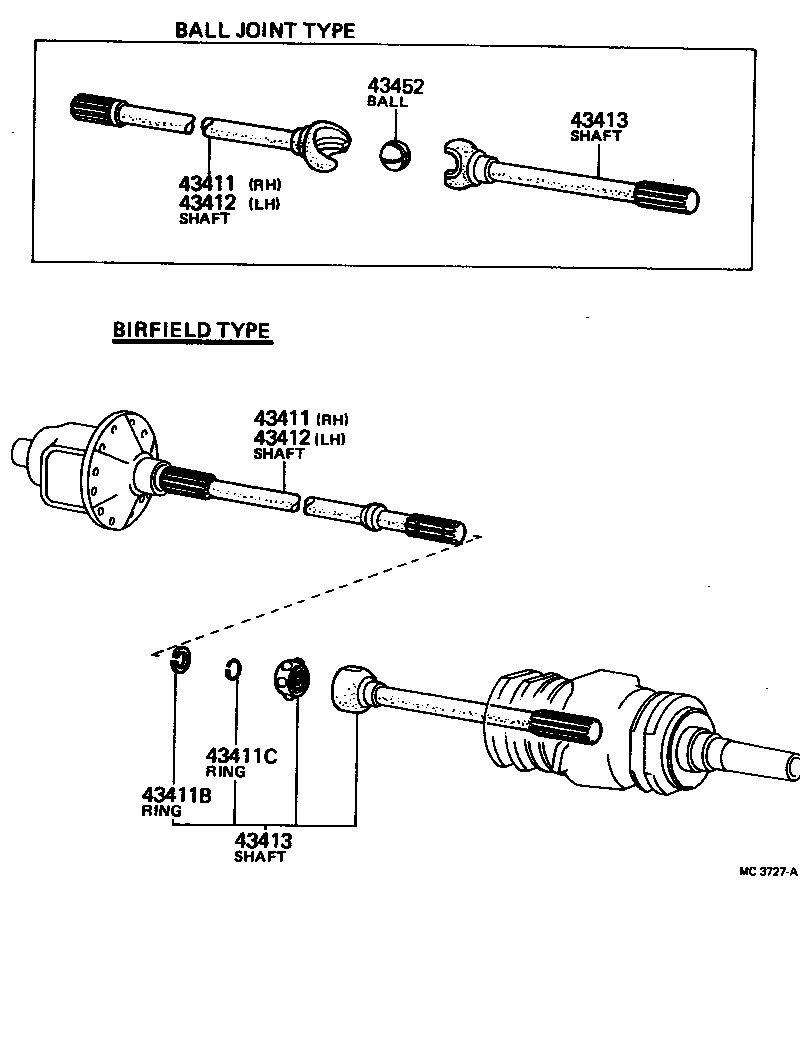 Toyota 43412-60012 SHAFT, FRONT AXLE, INNER LH
