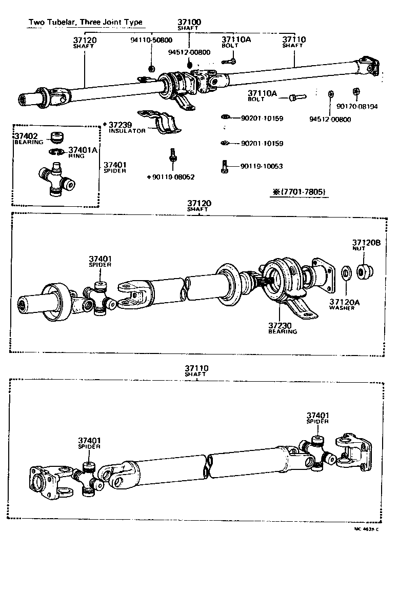 Toyota 37100-12090 SHAFT ASSY, PROPELLER W/CENTER BEARING