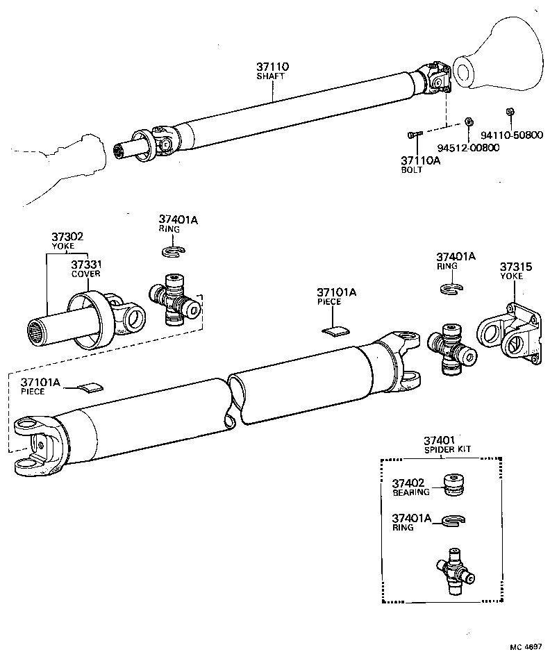 37100-22150 SHAFT ASSY, PROPELLER W/CENTER BEARING product image