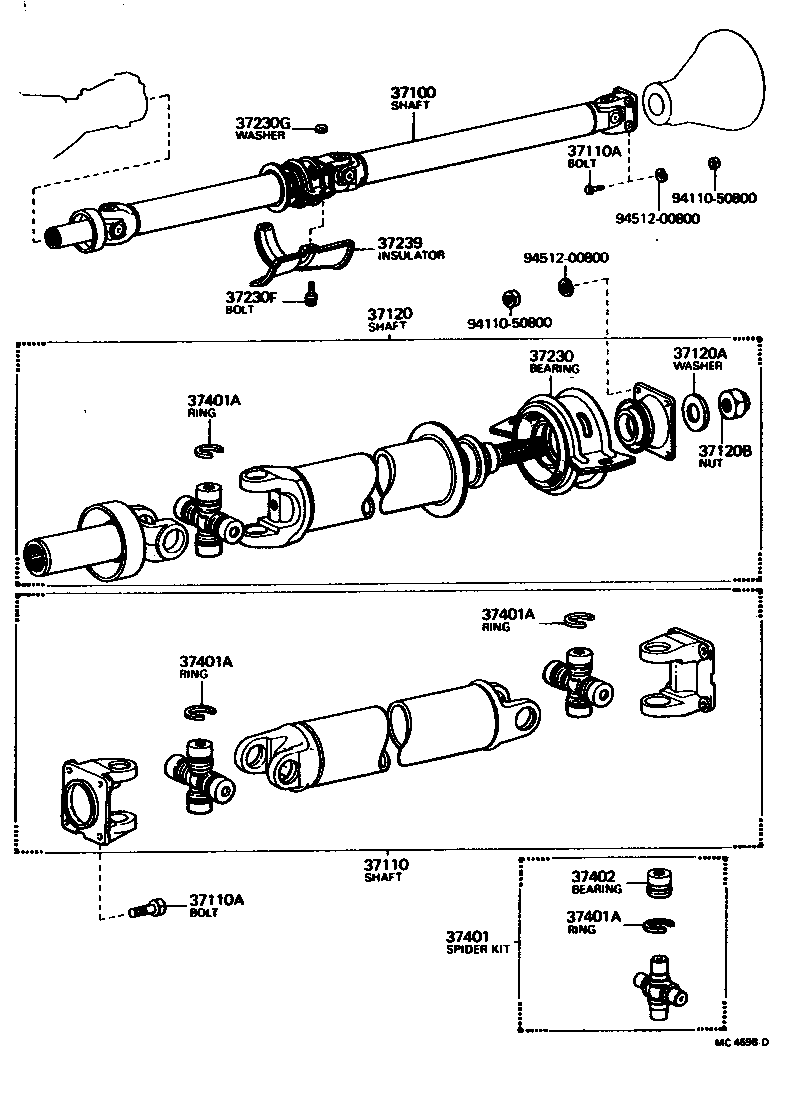 Toyota 37100-22120 SHAFT ASSY, PROPELLER W/CENTER BEARING