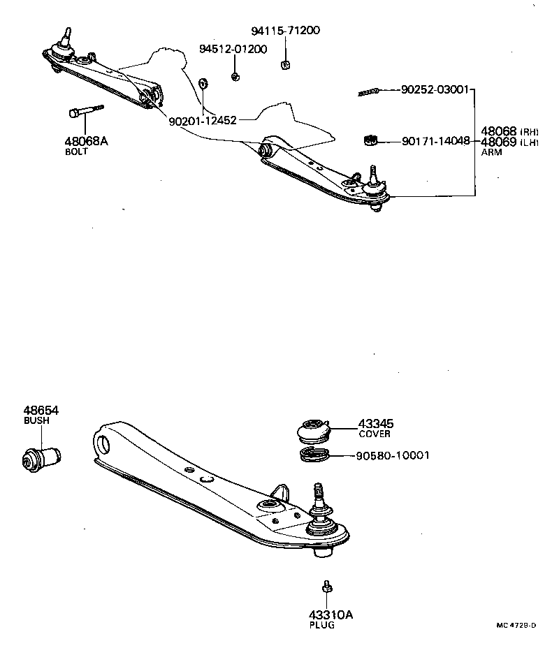 Toyota 48068-29015 ARM SUB-ASSY, FRONT SUSPENSION, LOWER NO.1 RH