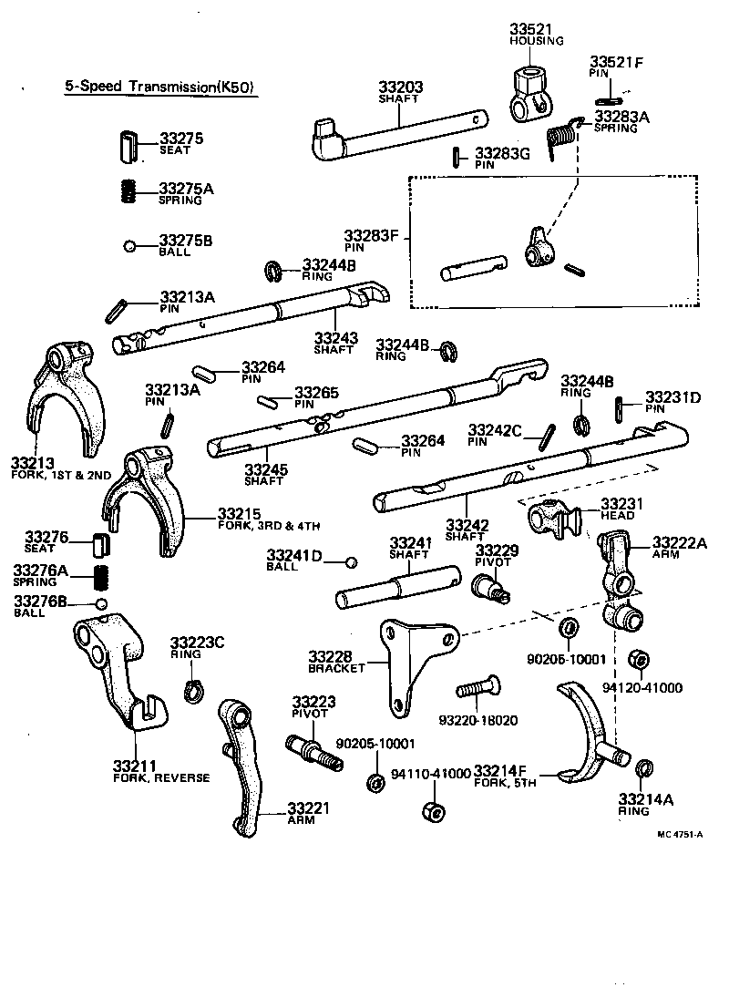 Toyota 33243-14011 SHAFT, 3RD & 4TH SHIFT FORK