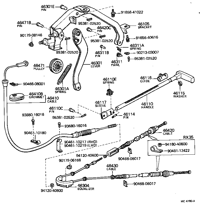 46301-22010 LEVER SUB-ASSY, PARKING BRAKE INTERMEDIATE product image