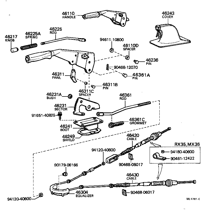 Toyota 46420-23110 CABLE ASSY, PARKING BRAKE, NO.2