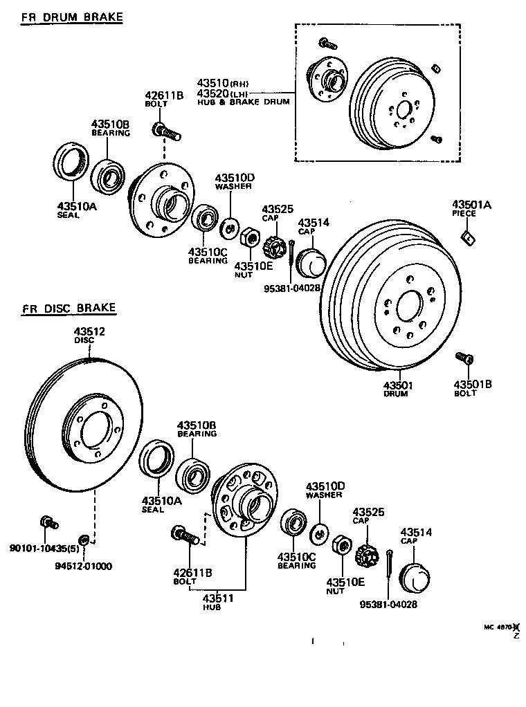 43510-26040 HUB AND BRAKE DRUM ASSY, FRONT AXLE, RH product image