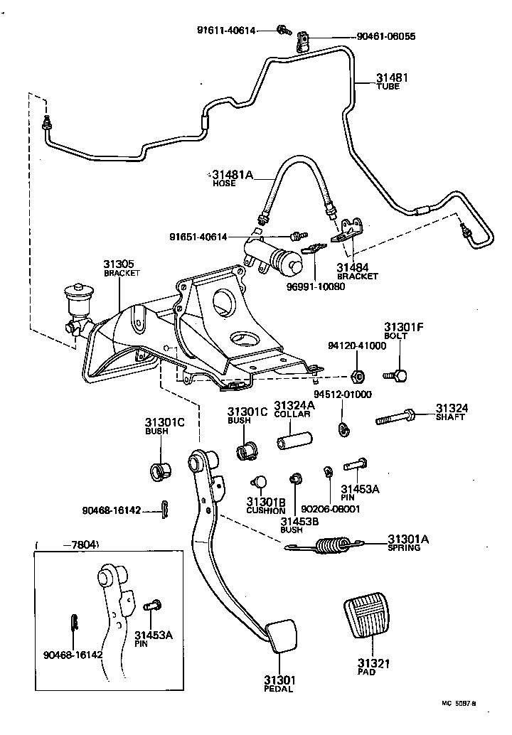 Toyota 31301-14040 PEDAL SUB-ASSY, CLUTCH