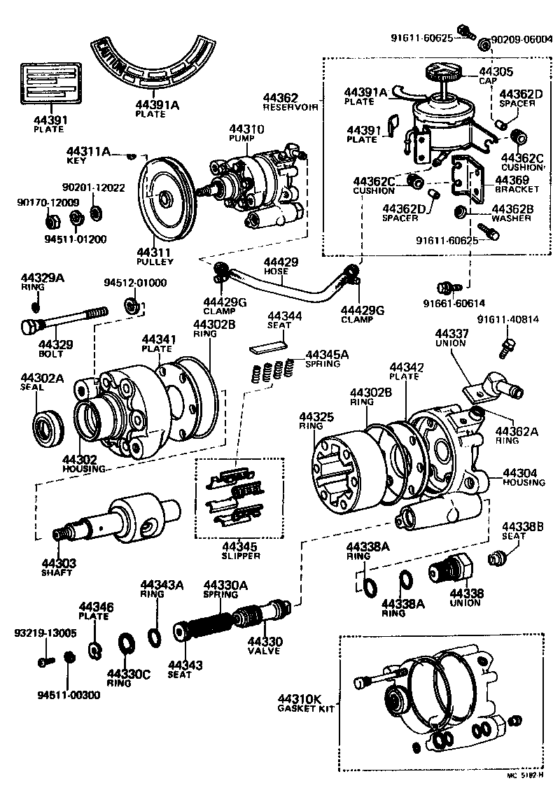 Toyota 04446-30010 GASKET KIT, POWER STEERING PUMP