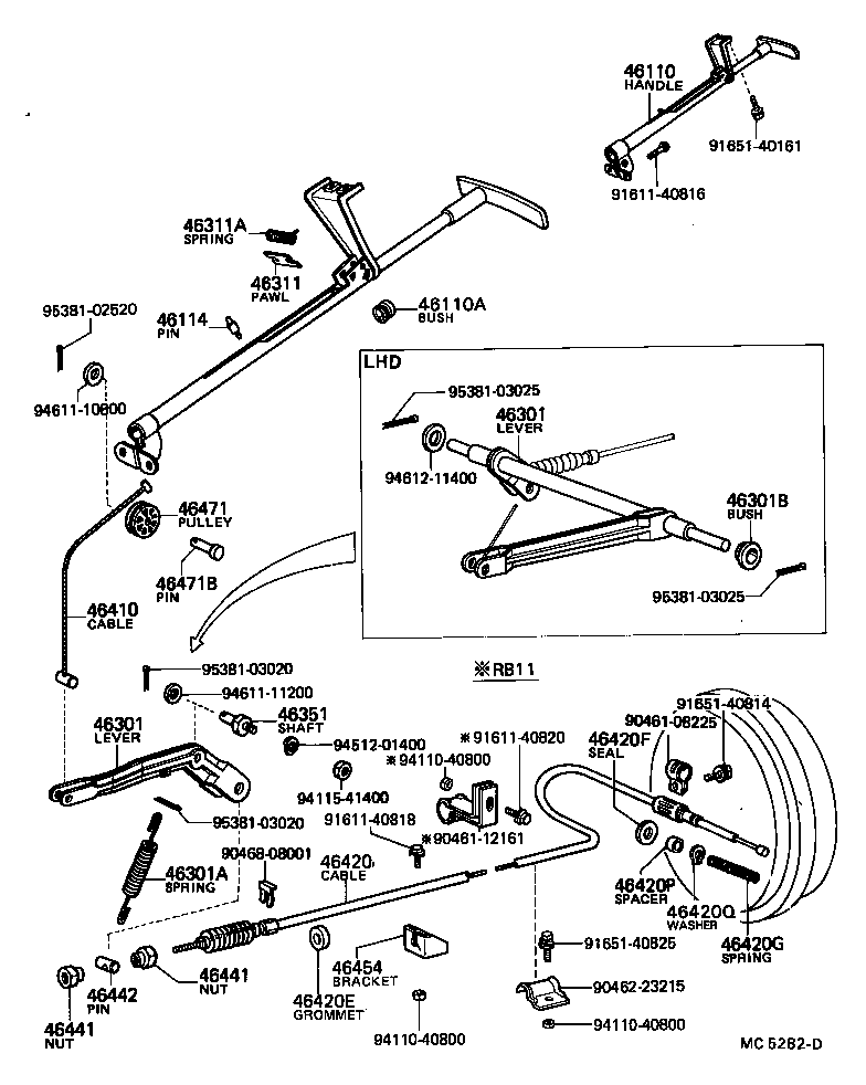 46104-36050 HANDLE ASSY, PARKING BRAKE CONTROL product image