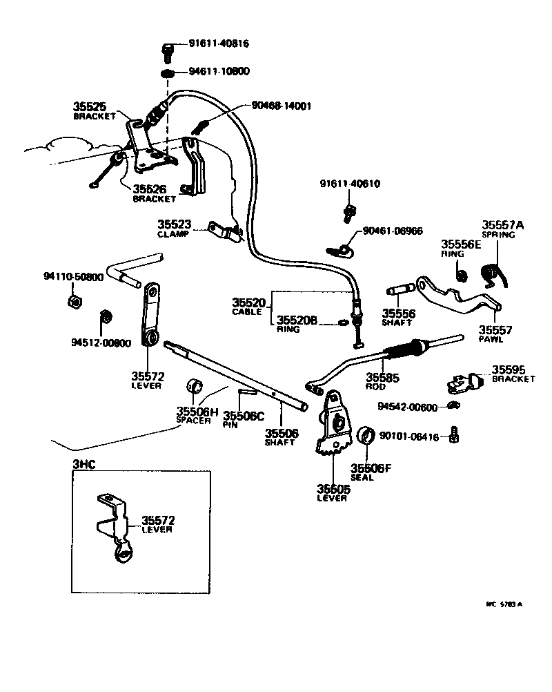 35572-20090 LEVER, TRANSMISSION CONTROL SHAFT, RH product image