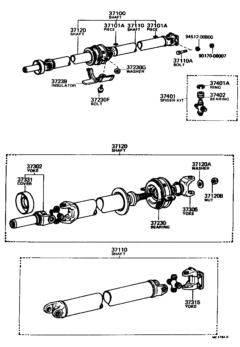 Toyota 37100-20150 SHAFT ASSY, PROPELLER W/CENTER BEARING