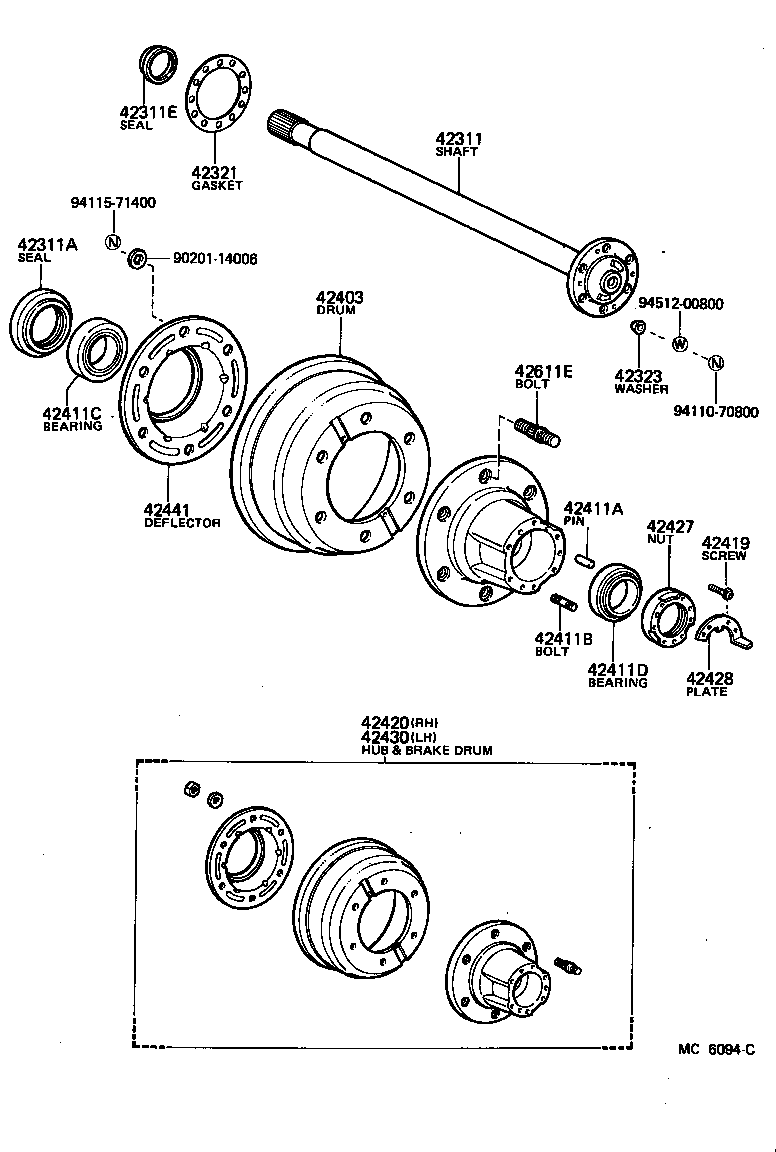42420-25071 HUB (OR SHAFT) & BRAKE DRUM REAR AXLE, RH product image