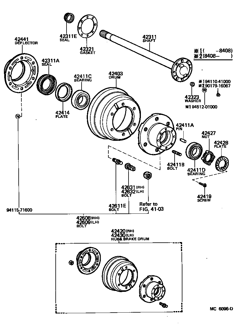 42420-25071 HUB (OR SHAFT) & BRAKE DRUM REAR AXLE, RH product image