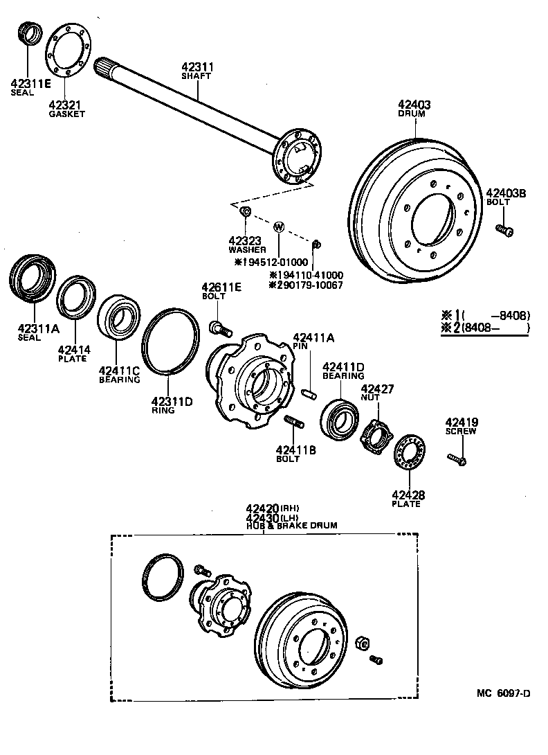 42420-25071 HUB (OR SHAFT) & BRAKE DRUM REAR AXLE, RH product image