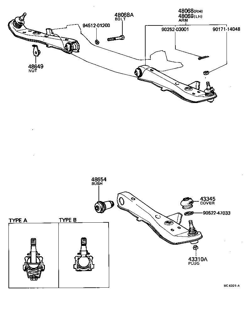 Toyota 48069-19115 ARM SUB-ASSY, FRONT SUSPENSION, LOWER NO.1 LH