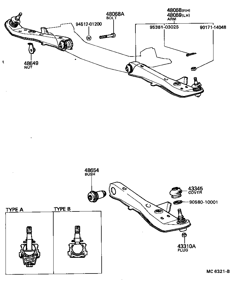 48068-19085 ARM SUB-ASSY, FRONT SUSPENSION, LOWER NO.1 RH product image