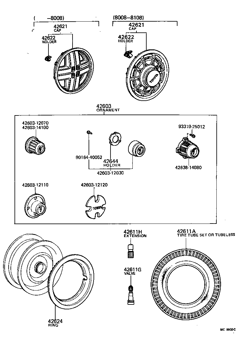 Toyota 42602-12050 CAP, WHEEL