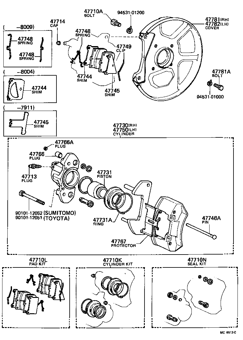 Toyota 04947-12020 FITTING KIT, DISC BRAKE, FRONT