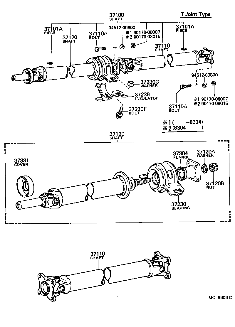 Toyota 37100-12130 SHAFT ASSY, PROPELLER W/CENTER BEARING