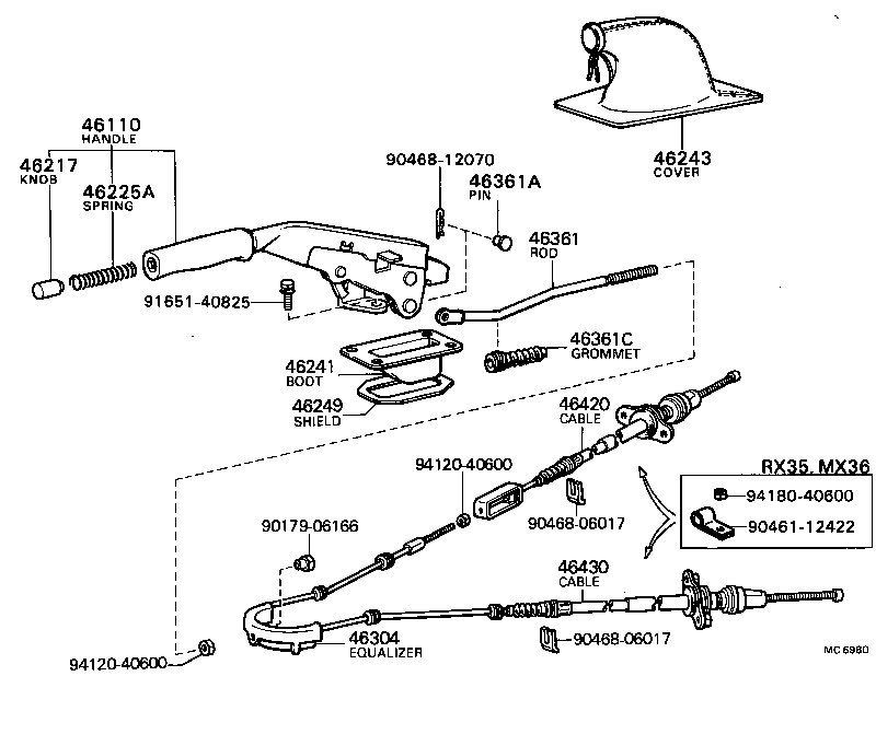46301-22010 LEVER SUB-ASSY, PARKING BRAKE INTERMEDIATE product image