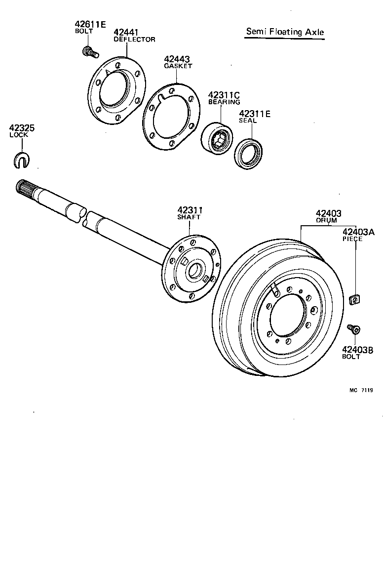 42420-60090 HUB (OR SHAFT) & BRAKE DRUM REAR AXLE, RH product image