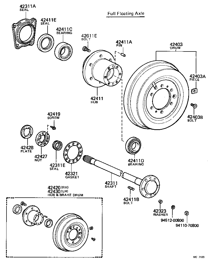 42420-60070 HUB (OR SHAFT) & BRAKE DRUM REAR AXLE, RH product image