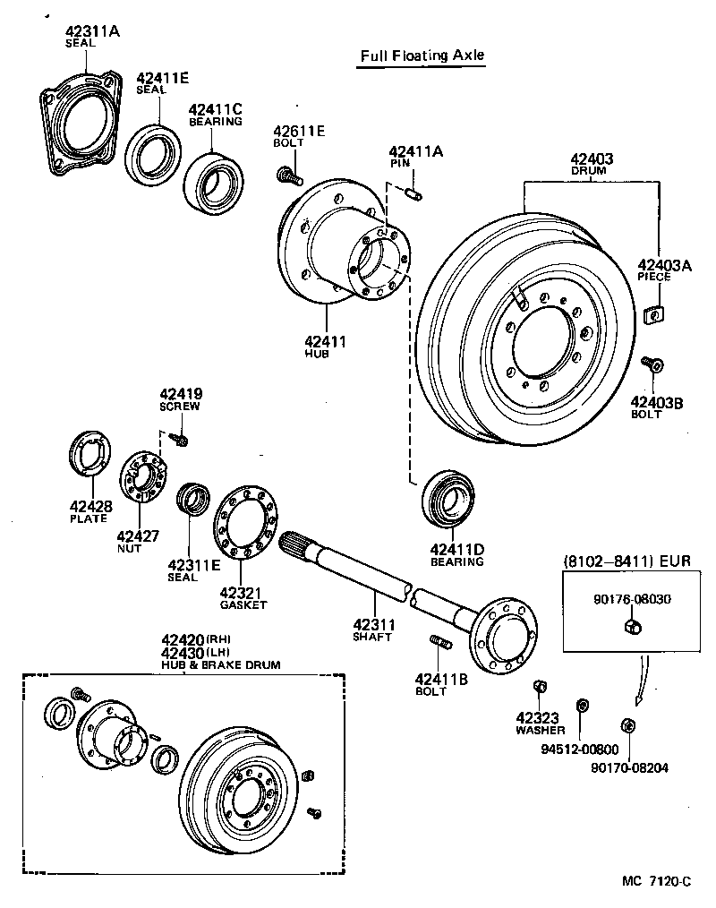 42420-60090 HUB (OR SHAFT) & BRAKE DRUM REAR AXLE, RH product image