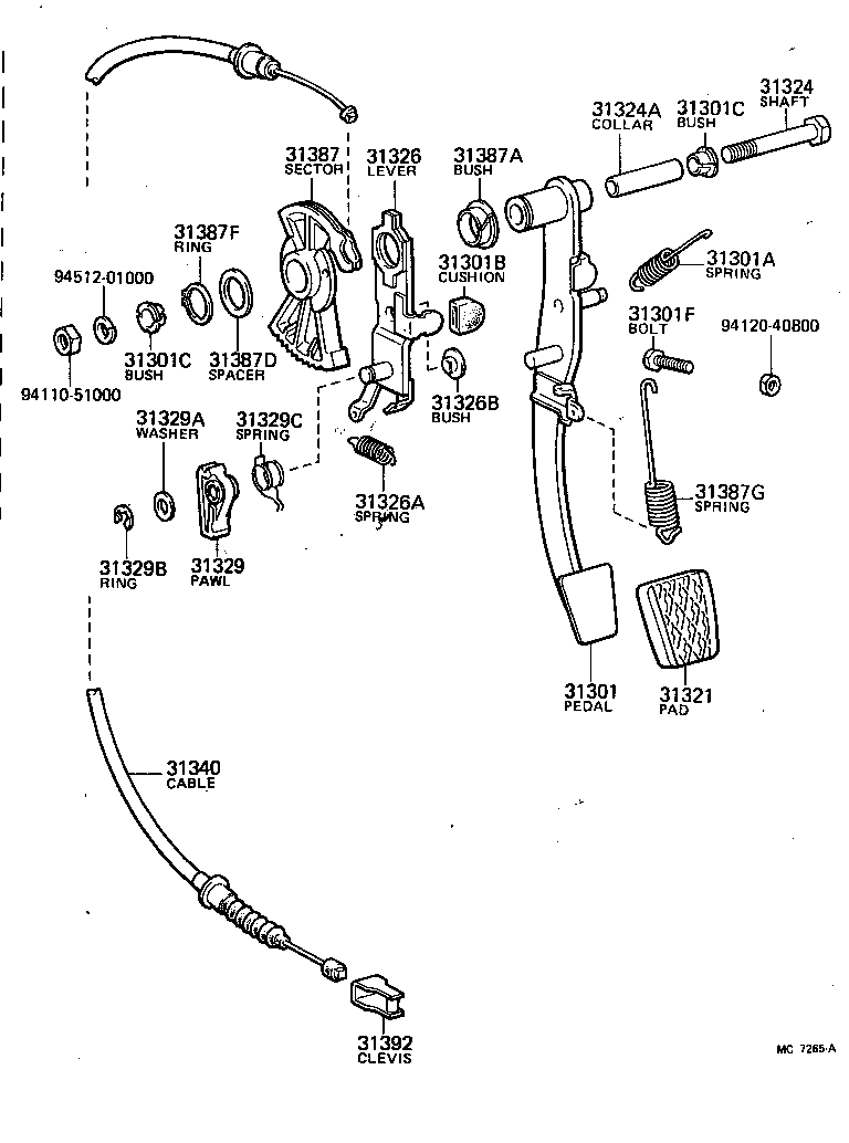 Toyota 31301-16020 PEDAL SUB-ASSY, CLUTCH