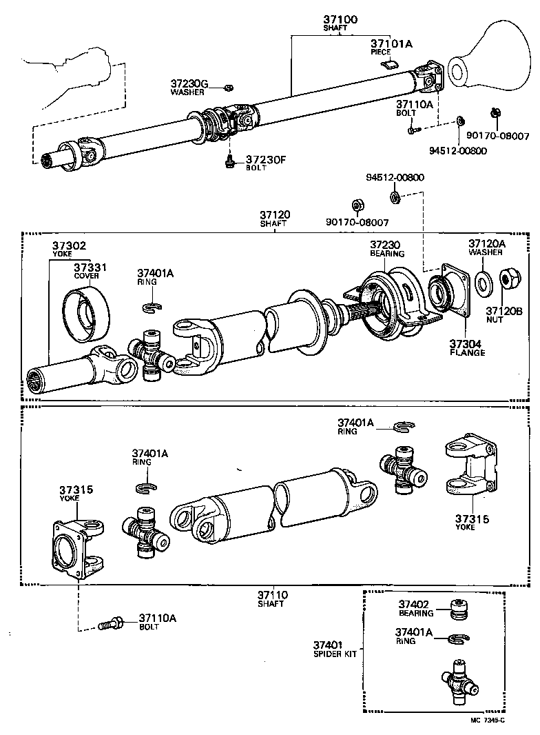 37100-22240 SHAFT ASSY, PROPELLER W/CENTER BEARING product image