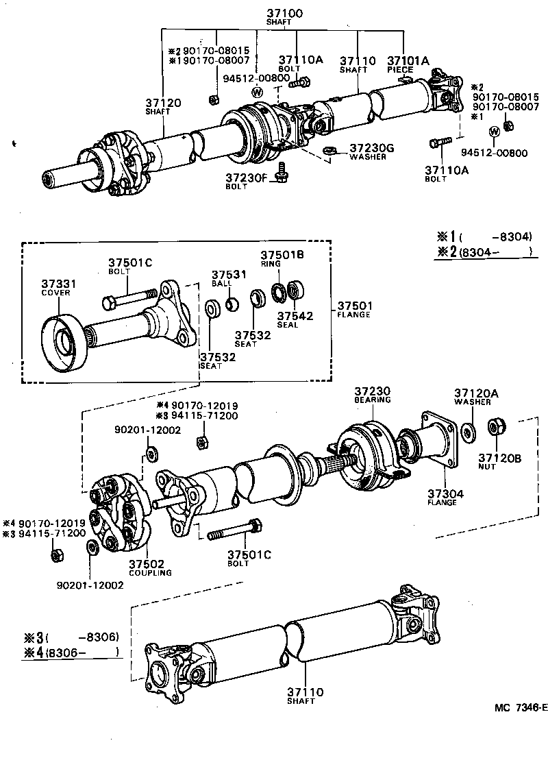 37100-22240 SHAFT ASSY, PROPELLER W/CENTER BEARING product image