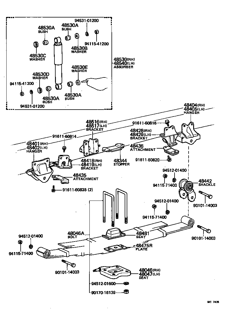48505-36020 BRACKET, REAR SHOCK ABSORBER, UPPER RH product image