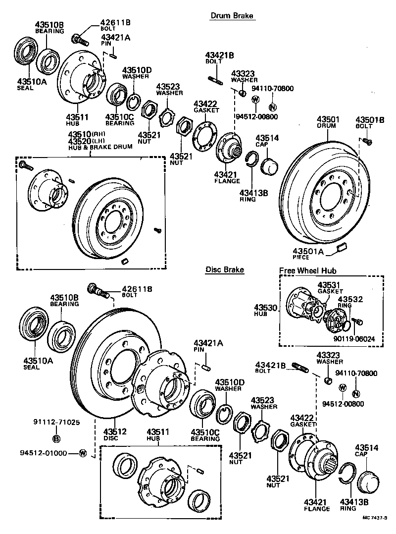 43510-35071 HUB AND BRAKE DRUM ASSY, FRONT AXLE, RH product image